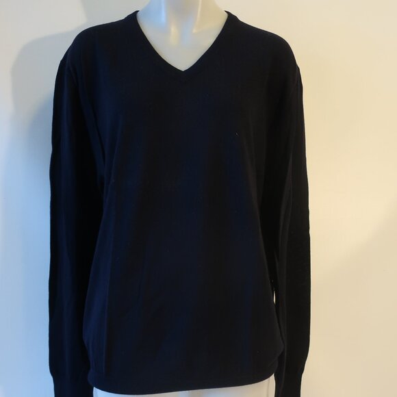 Mens J. Crew 100% Italian Merino Wool Navy Blue V-Neck Slim Fit Sweater XL - Picture 2 of 5